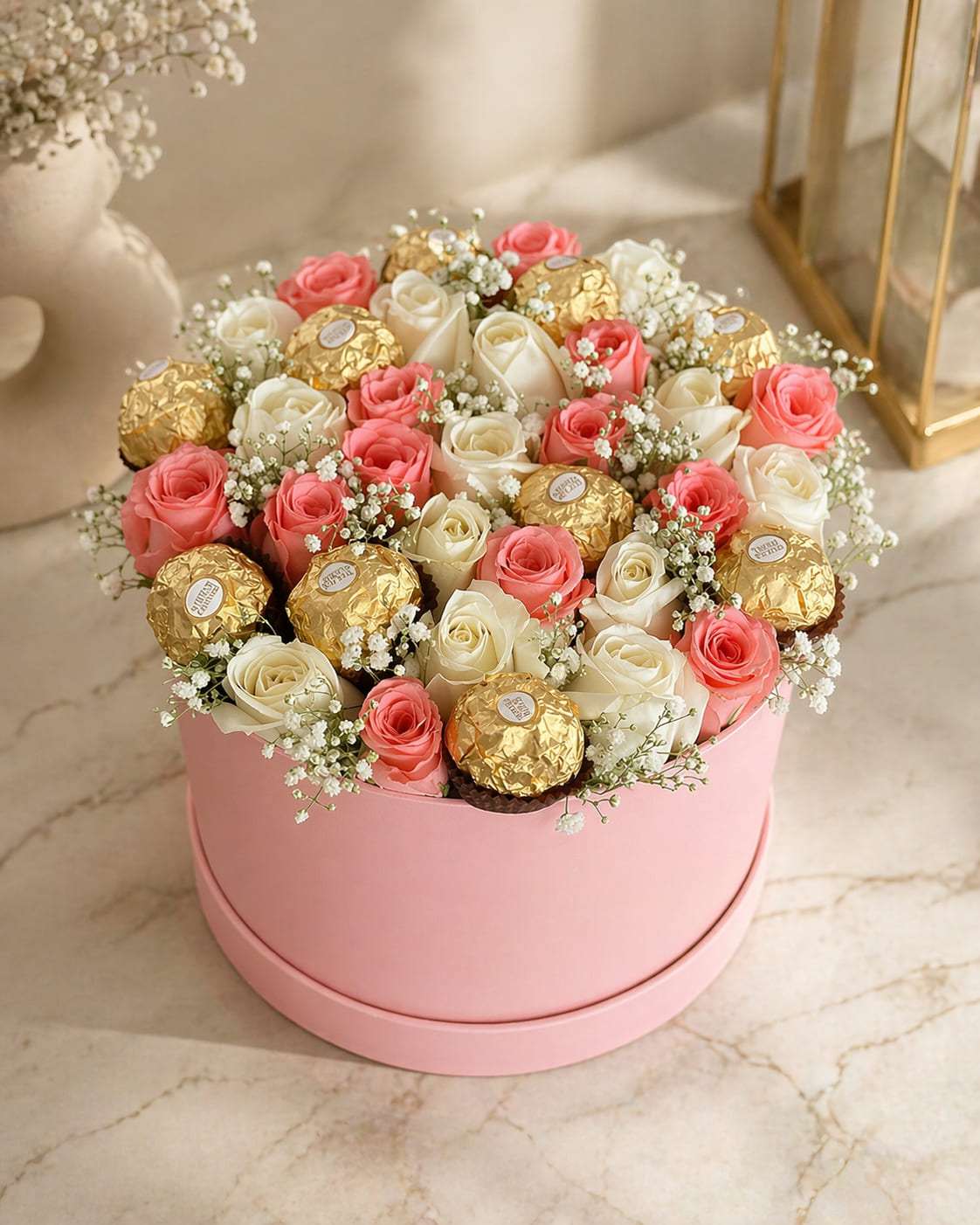 Bloom Couture roses and chocolate flower box in Rabat