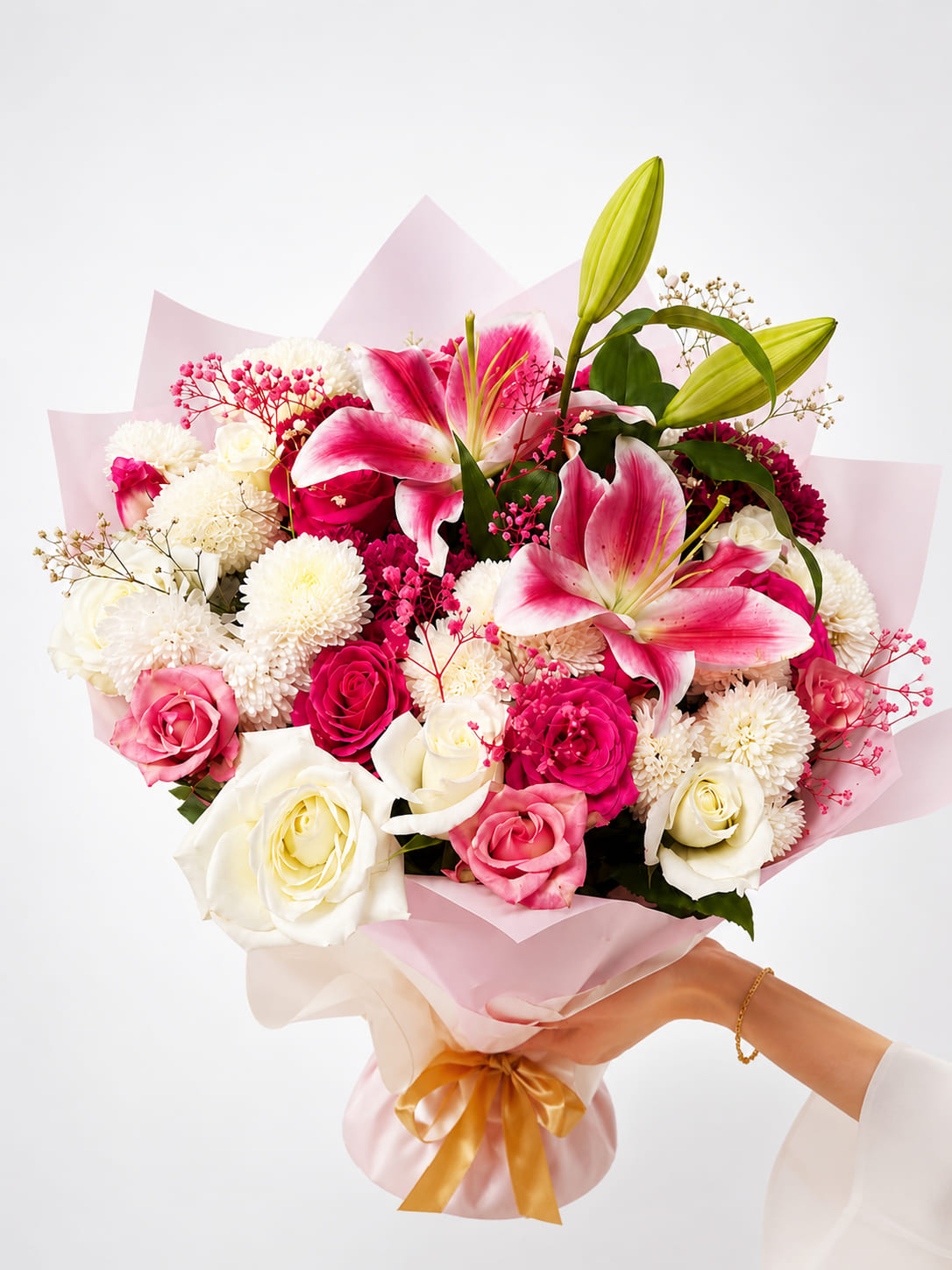 Roselle pink lily and rose bouquet delivery in Rabat