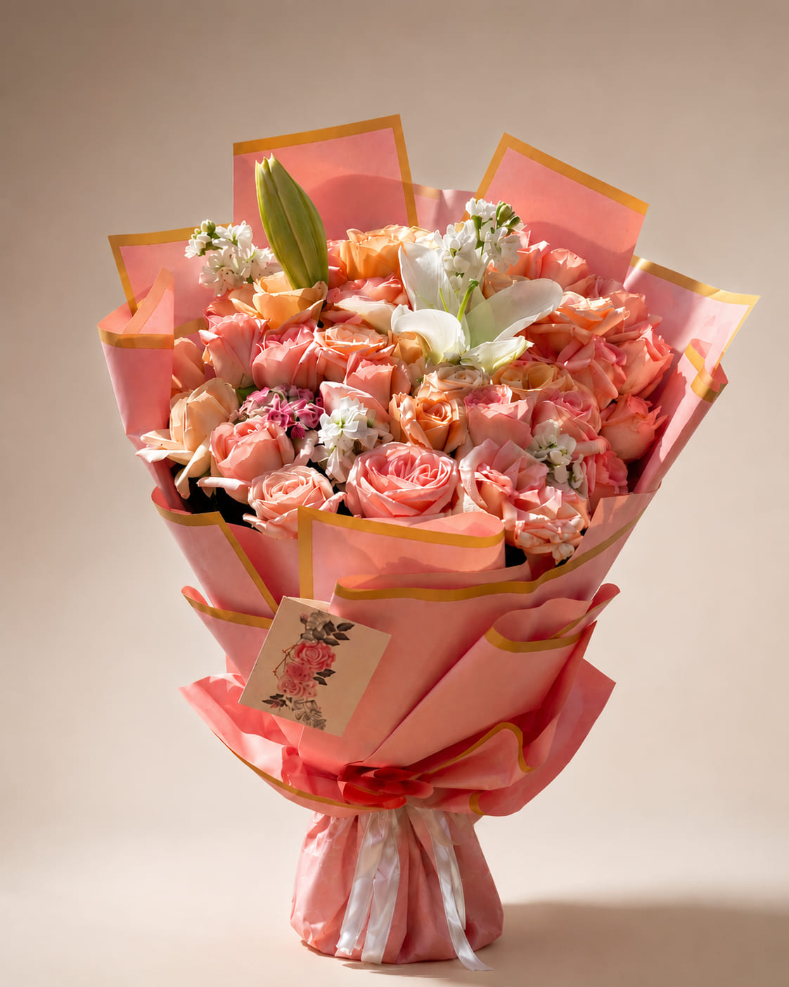 Pink D'Or peach and pink rose bouquet in Rabat